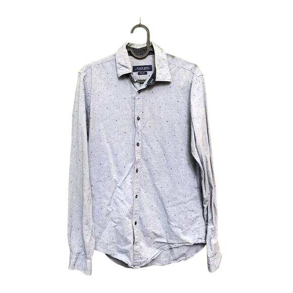 Zara Man Patterned Slim Fit Chambray Button Down Small - Picture 1 of 7
